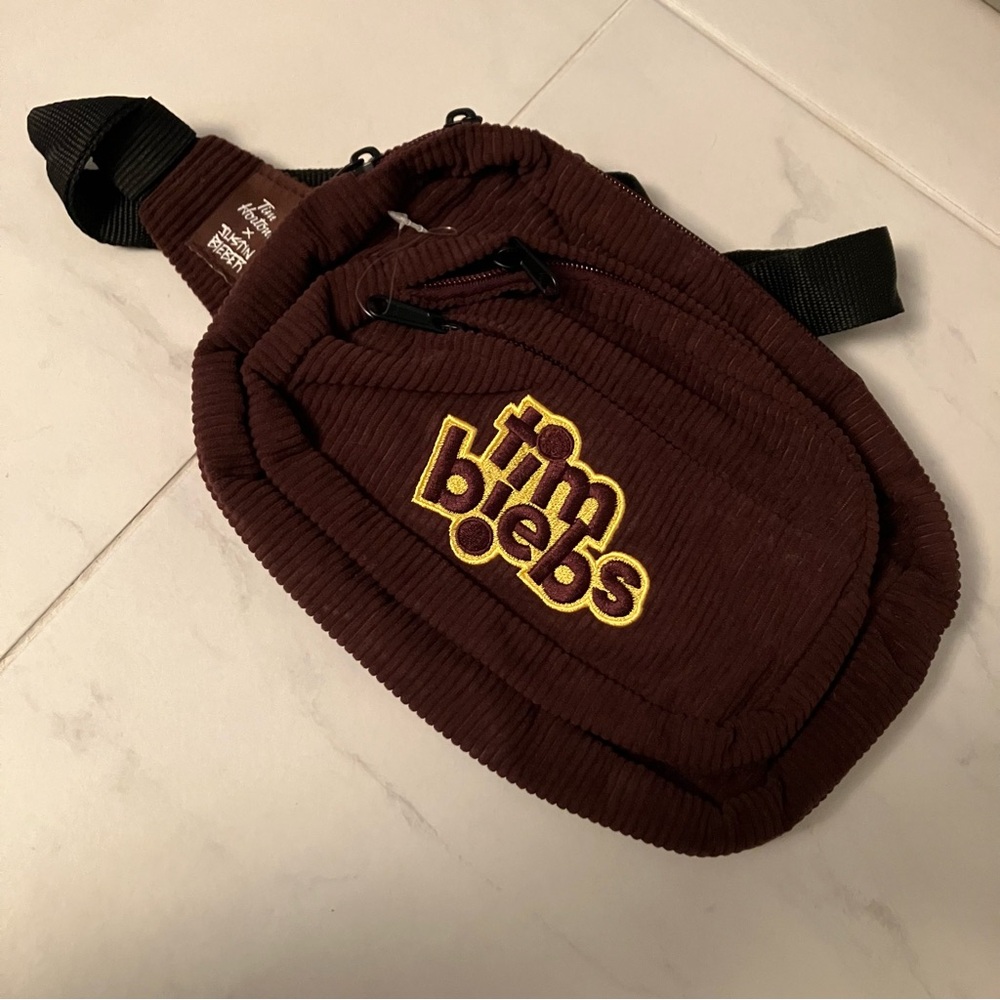 Tim Biebs / tim Hortons Brown corduroy Crossbody Fanny pack 3 Bag. Like new!